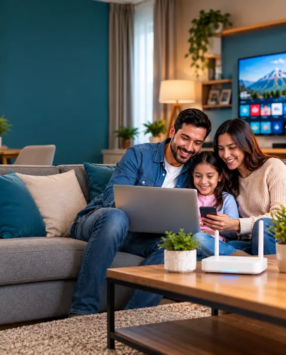 Familia utilizando Internet de fibra óptica UBORATECH en Ibarra